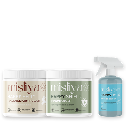misliya Starter-Bundle mit Happy Belly, Happy Shield und Happy Home auf transparentem Hintergrund